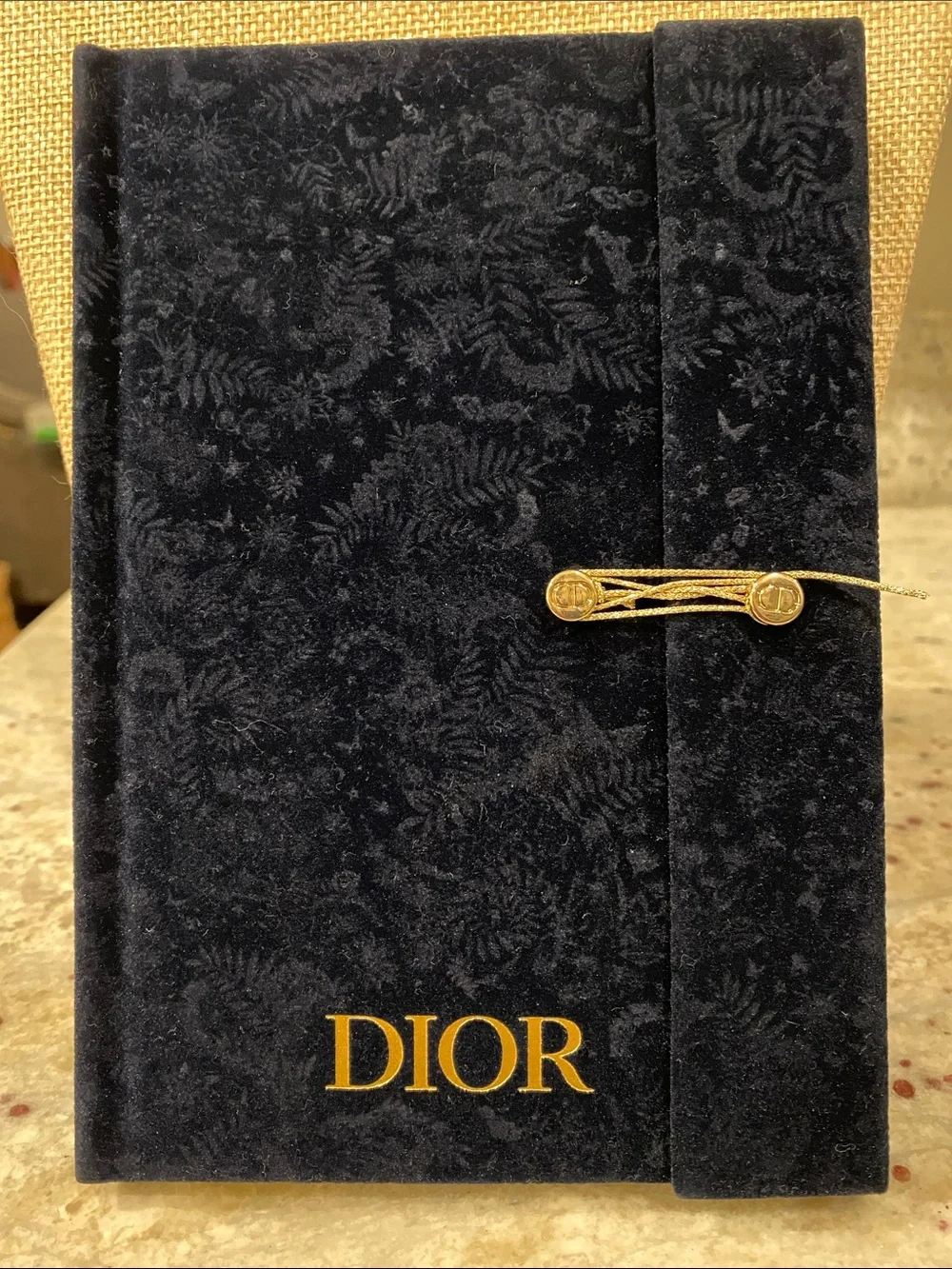 Dior Midnight Blue Velvet Notebook with Gold Accent